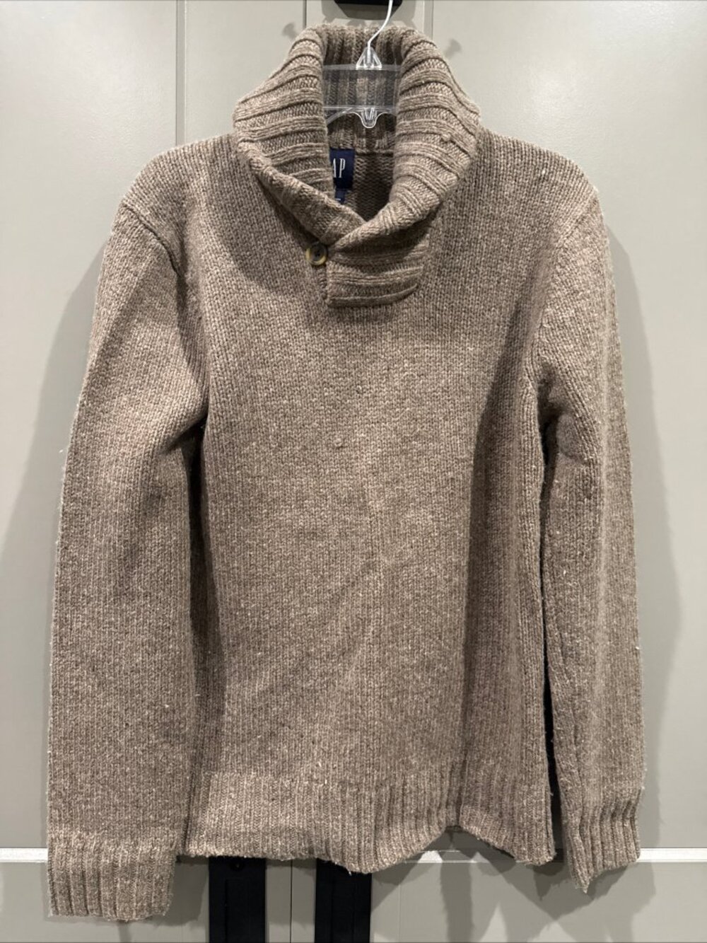 Vintage Gap Men's M Beige Shawl Collar Textured Knit Cashmere Wool Blend